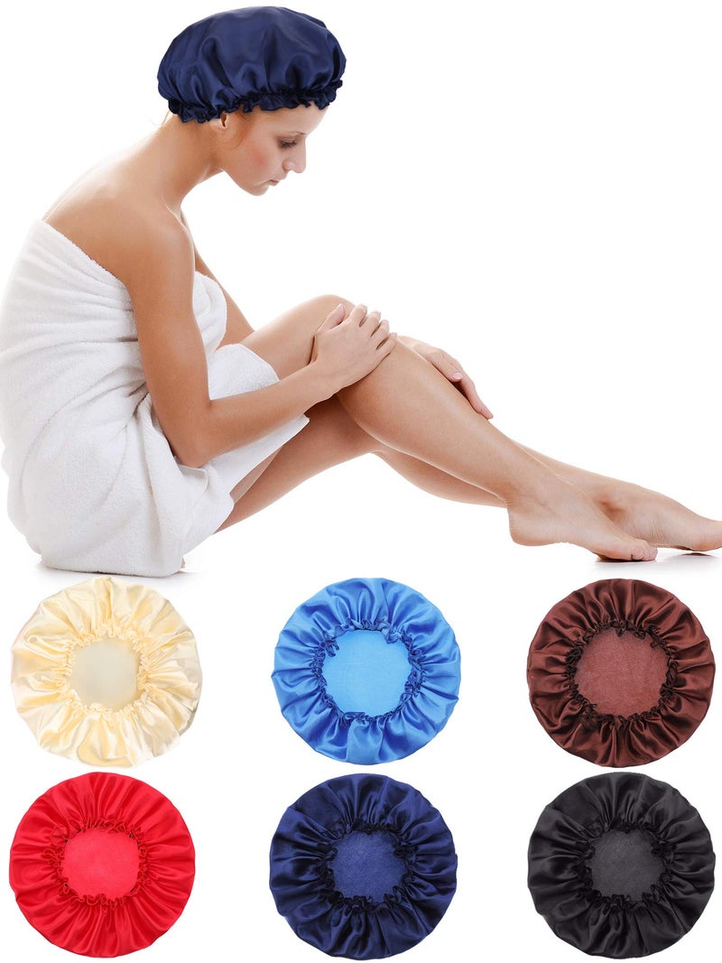 Syhood 6 Pieces Sleep Cap Satin Bonnet Sleeping Hat Soft Elastic Night Hair Cover for Women(Red, Navy Blue, Dark Blue, Brown, Black, Beige,Medium) - Image 2